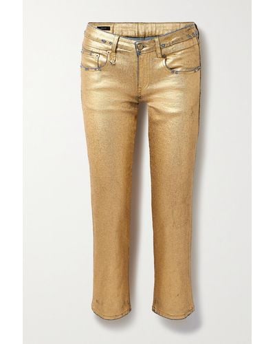 R13 Cropped Metallic Coated Mid-rise Straight-leg Jeans - Natural