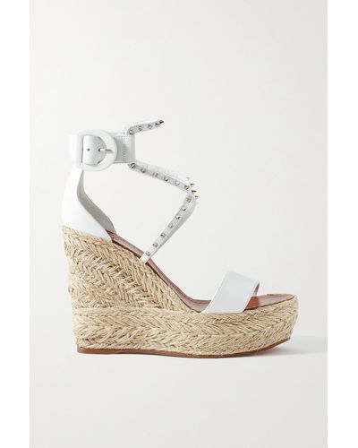 Christian Louboutin Chocazeppa 120 Studded Leather Espadrille Wedge Sandals - Natural