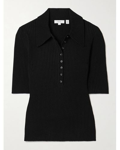 A.L.C. Sydney Ribbed-knit Polo Top - Black