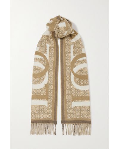 Loewe Love Fringed Wool And Cashmere-blend Jacquard Scarf - Natural