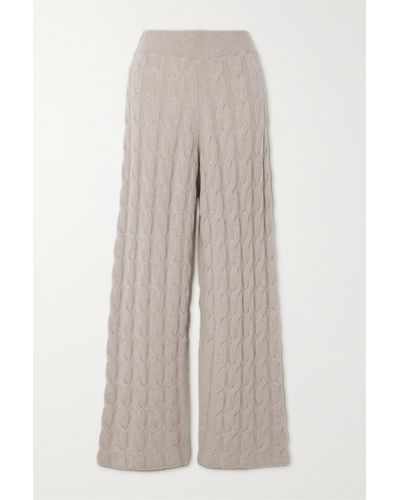 LeKasha Trevise Cable-knit Organic Cashmere Wide-leg Pants - Brown