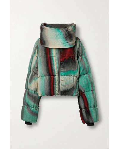 Rick Owens Cropped Printed Quilted Down Velvet Jacket - Green