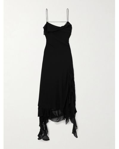 Acne Studios Open-back Asymmetric Ruffled Chiffon Dress - Black