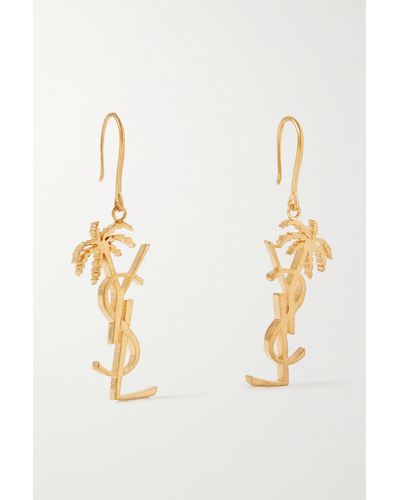 Saint Laurent Cassandre Palm Gold-tone Earrings - Natural