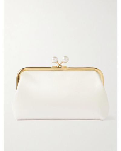 Anya Hindmarch Maud Faux Pearl-embellished Recycled Satin Clutch - Natural