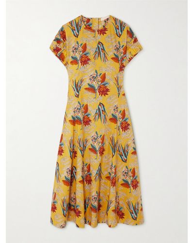 Ulla Johnson Robe Midi En Popeline De Coton À Imprimé Fleuri Devon - Jaune