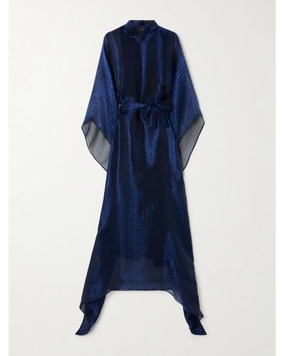 ‎Taller Marmo Oceano Asymmetrische Robe Aus Metallic-organza Mit Bindegürtel - Blau