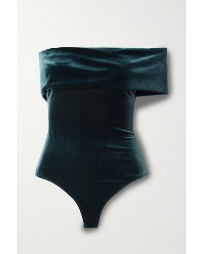 Agolde Bree One-shoulder Stretch-velvet Bodysuit - Blue