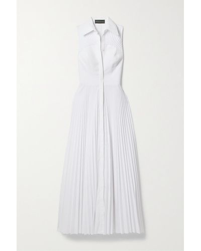 Brandon Maxwell The Alston Pleated Poplin And Piqué Midi Dress - White