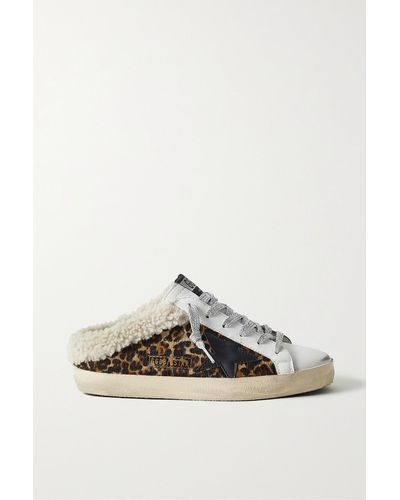 Golden Goose Superstar Sabot Shearling-lined Distressed Leopard-print Calf Hair And Leather Slip-on Sneakers - Multicolor