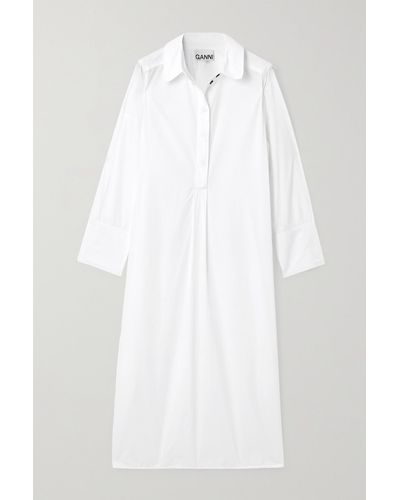 Ganni Robe-chemise En Popeline De Coton Biologique - Blanc