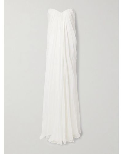 Alexander McQueen Strapless Draped Silk-chiffon Gown - White