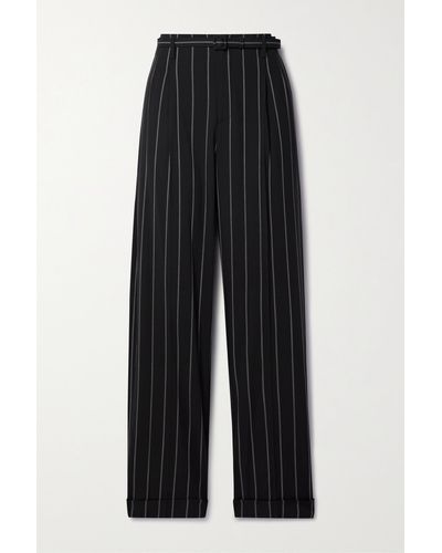 Ralph Lauren Collection Stamford Pleated Pinstriped Wool Straight-leg Pants - Black