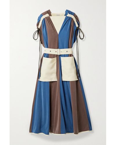 Moncler Genius + 2 Moncler 1952 Abito Panelled Shell And Washed Cupro-blend Midi Dress - Blue