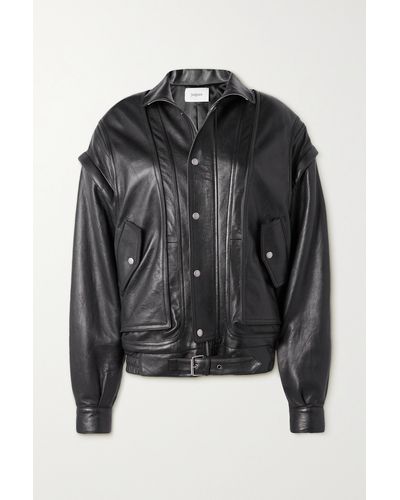 Saint Laurent Leather Jacket With Detachable Sleeves - Black