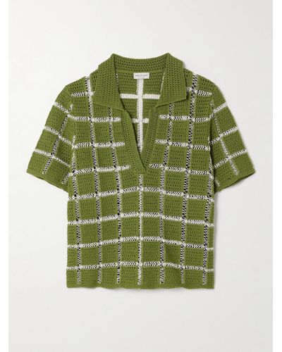 Dries Van Noten Crocheted Cotton Polo Shirt - Green