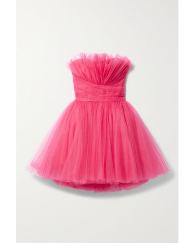 Monique Lhuillier Strapless Gathered Silk-blend Tulle Mini Dress - Pink