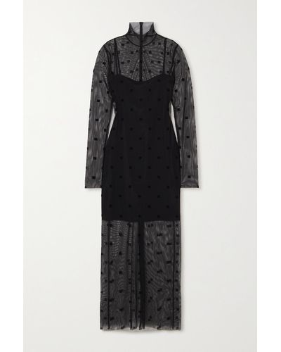 Givenchy Flocked Stretch-tulle Maxi Dress - Black