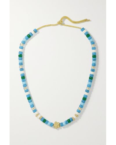 Carolina Bucci Forte Dei Marmi Forte Beads Set Aus Einer Kette Aus Lurex® Mit Mehreren Steinen Und Details Aus 18 Karat Gold - Blau