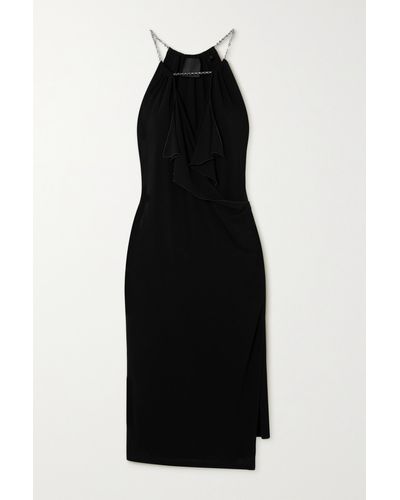 Givenchy Chain-embellished Ruffled Crepe De Chine Midi Dress - Black