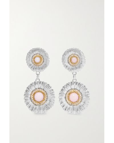 Buccellati Blossoms Daisy Sterling Silver And Gold Vermeil, Opal And Diamond Earrings - Metallic
