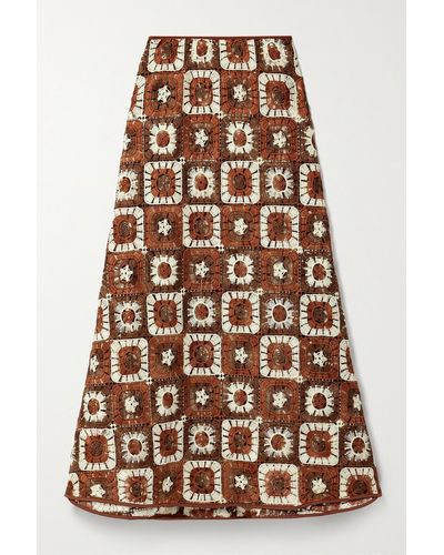 Johanna Ortiz + Net Sustain Spice Island Crocheted Midi Skirt - Brown