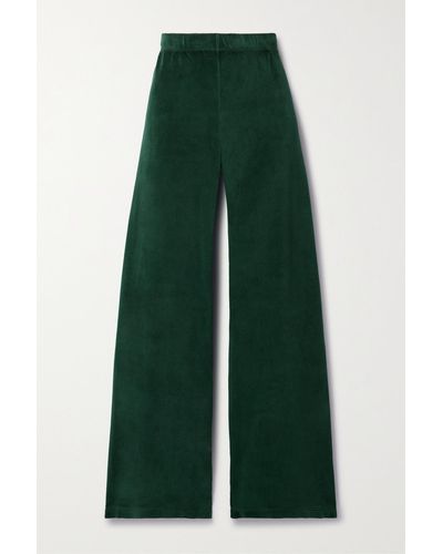 Suzie Kondi Zephyra Cotton-blend Velour Wide-leg Track Trousers - Green