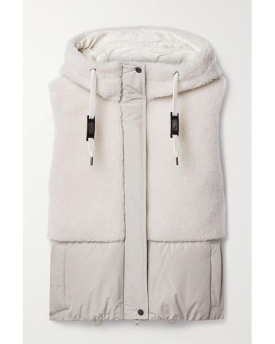 Brunello Cucinelli Hooded Shell-trimmed Wool-blend Fleece Down Ski Vest - Natural