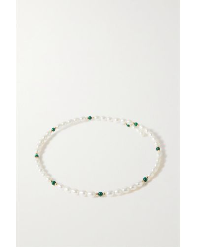 Anissa Kermiche Collier En Or 9 Carats (375/1000), Perles Et Malachites The Pearl Next Door - Neutre