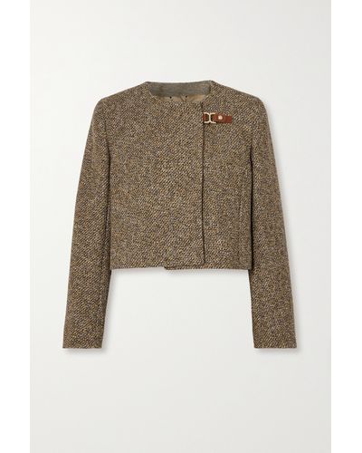 Chloé Embellished Cropped Wool-blend Tweed Jacket - Brown