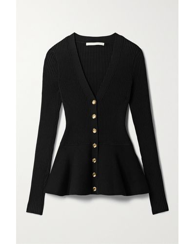 Jason Wu Ribbed-knit Peplum Cardigan - Black