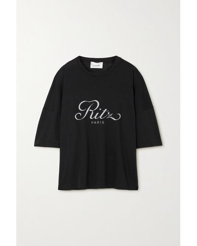 FRAME + Ritz Paris Printed Cotton-jersey T-shirt - Black