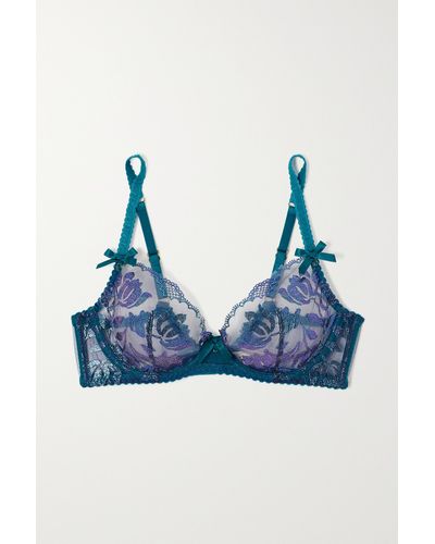 Agent Provocateur Sparkle Satin-trimmed Metallic Embroidered Tulle Underwired Bra - Blue