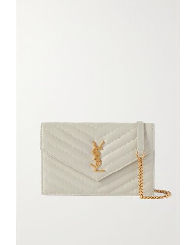 Saint Laurent Cassandre Envelope Chain Matelassé Textured-leather Wallet - Natural