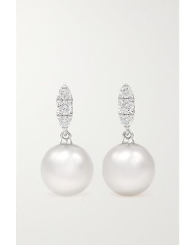 Mikimoto 18-karat White Gold, Pearl And Diamond Earrings - Natural