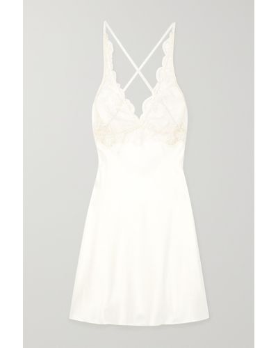 I.D Sarrieri + Net Sustain Tubereuse Blanche Embroidered Tulle-trimmed Silk-satin Chemise - White