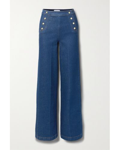 FRAME Sailor Button-embellished High-rise Wide-leg Jeans - Blue