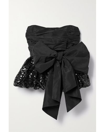 LoveShackFancy Jardena Bow-embellished Ruched Taffeta And Sequined Crepe Top - Black