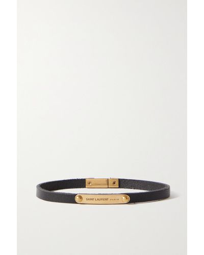 Saint Laurent Leather And Gold-tone Bracelet - Black