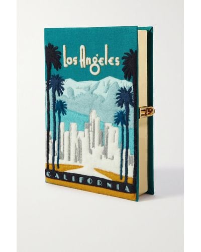 Olympia Le-Tan Los Angeles Voyages Embroidered Appliquéd Canvas Clutch - Blue
