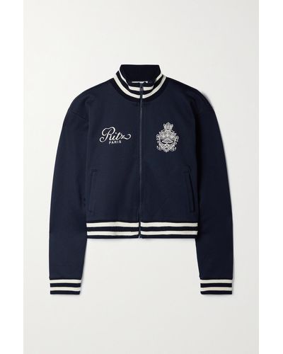 FRAME + Ritz Paris Striped Embroidered Jersey Track Jacket - Blue