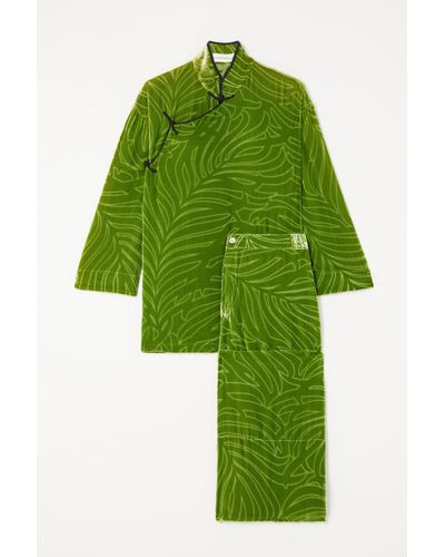 Olivia Von Halle Harlow Devoré-velvet Pyjama Set - Green