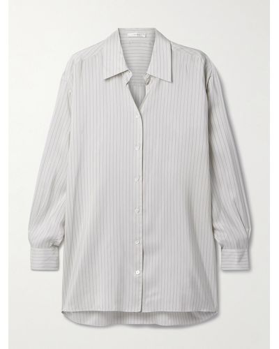 The Row Luka Oversized Striped Silk Shirt - Grey