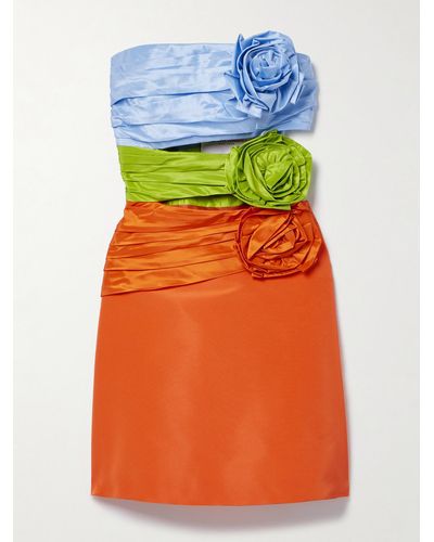 Carolina Herrera Trägerloses Minikleid Aus Seiden-faille Mit Cut-outs Und Applikationen - Orange