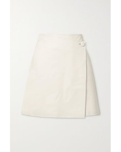 By Malene Birger + Net Sustain Esmaa Asymmetric Leather Mini Wrap Skirt - White