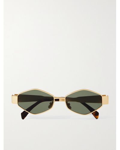 Celine Triomphe Hexagon-frame Gold-tone And Tortoiseshell Acetate Sunglasses - Metallic