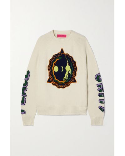 The Elder Statesman Peace And Unity Jacquard-knit Cashmere Sweater - Natural