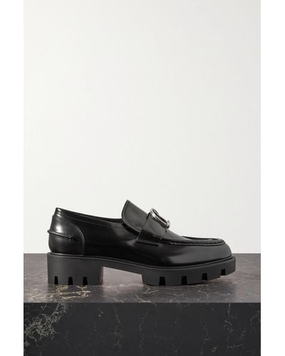 Christian Louboutin Cl Moc Lug Leather Loafers - Black