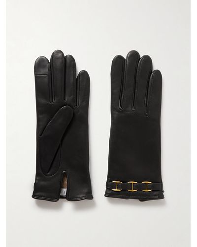 Agnelle Embellished Cashmere-lined Leather Gloves - Black