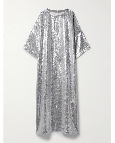 Ashish Oversized Sequined Georgette Maxi Dress - Gray